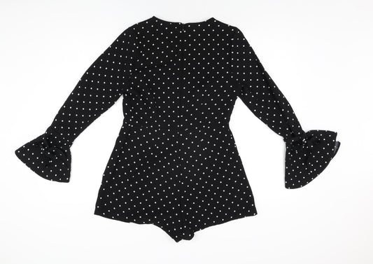 New Look Womens Black Polka Dot Polyester Playsuit One-Piece Size 8 Zip