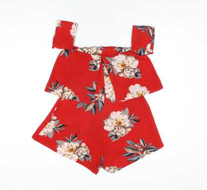 Missguided Womens Red Floral Polyester Playsuit One-Piece Size 6 L3 in Zip
