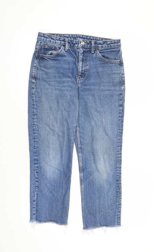 Topshop Womens Blue Cotton Cropped Jeans Size 30 in L24 in Regular Zip - Pockets Raw Hems