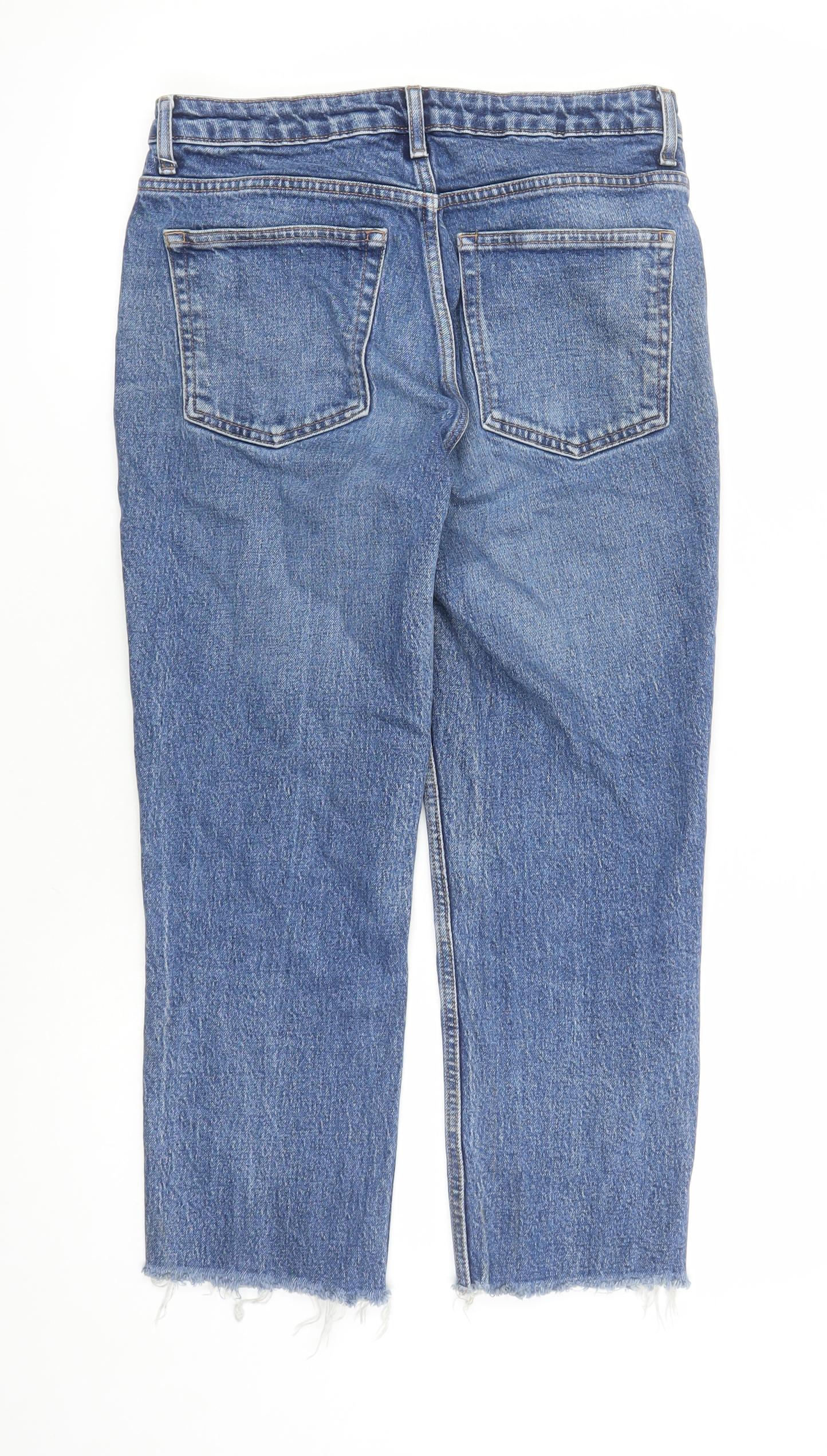 Topshop Womens Blue Cotton Cropped Jeans Size 30 in L24 in Regular Zip - Pockets Raw Hems