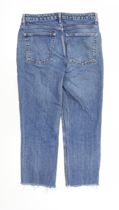 Topshop Womens Blue Cotton Cropped Jeans Size 30 in L24 in Regular Zip - Pockets Raw Hems