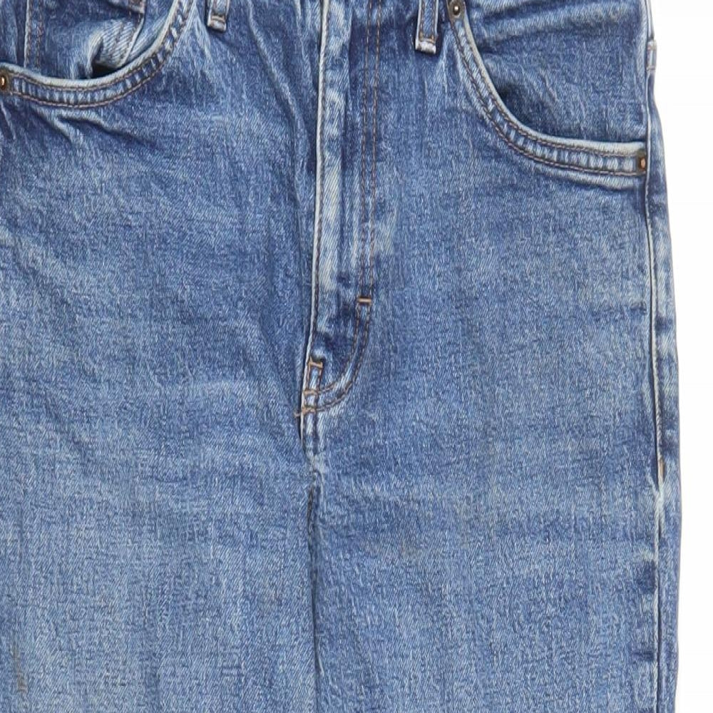 Topshop Womens Blue Cotton Cropped Jeans Size 30 in L24 in Regular Zip - Pockets Raw Hems