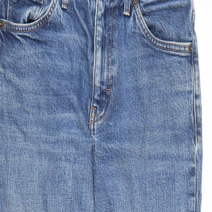 Topshop Womens Blue Cotton Cropped Jeans Size 30 in L24 in Regular Zip - Pockets Raw Hems