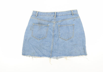 Missguided Womens Blue Cotton Mini Skirt Size 10 Zip - Distressed Look