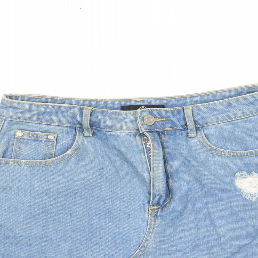Missguided Womens Blue Cotton Mini Skirt Size 10 Zip - Distressed Look