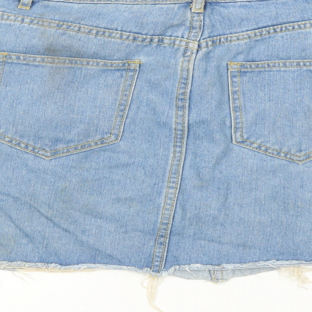 Missguided Womens Blue Cotton Mini Skirt Size 10 Zip - Distressed Look