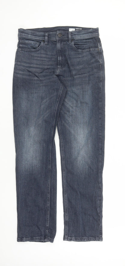 F&F Mens Blue Cotton Straight Jeans Size 32 in L30 in Regular Zip - Pockets