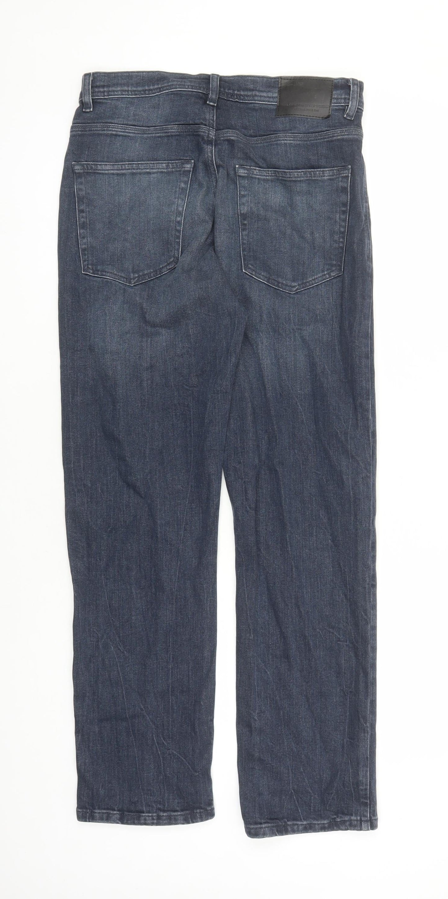 F&F Mens Blue Cotton Straight Jeans Size 32 in L30 in Regular Zip - Pockets