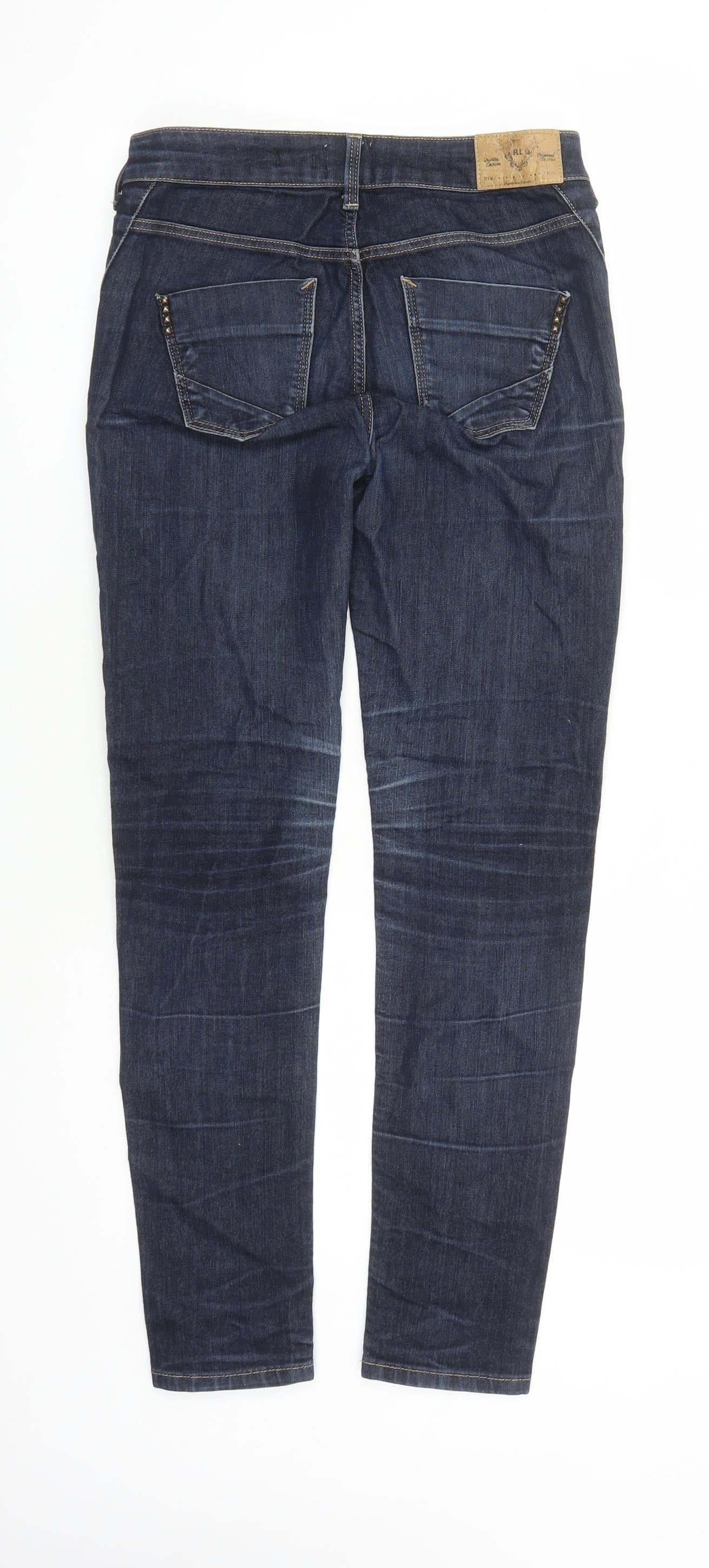 River Island Womens Blue Cotton Straight Jeans Size 8 L27 in Regular Zip - Studded Detail On Pocket