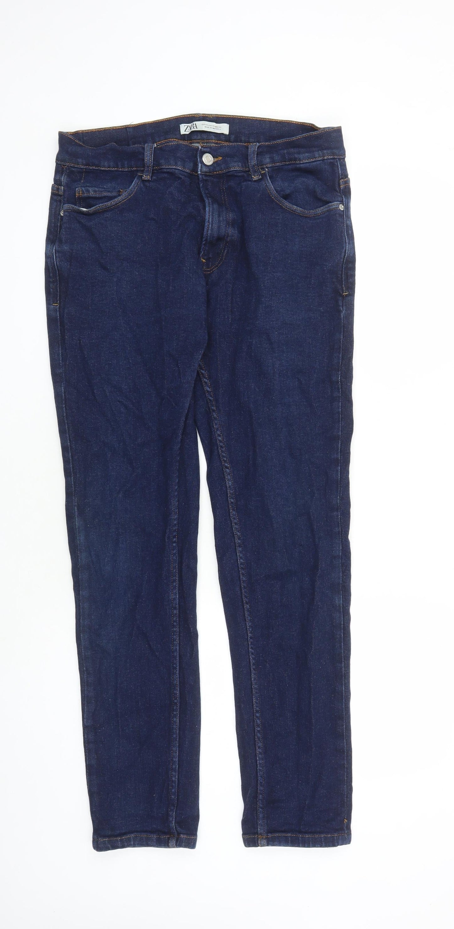 Zara Mens Blue Cotton Straight Jeans Size 32 in L30 in Regular Zip - Pockets
