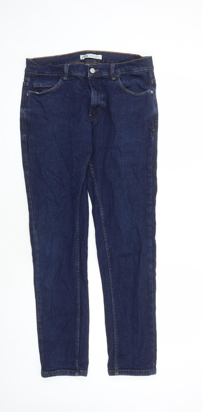 Zara Mens Blue Cotton Straight Jeans Size 32 in L30 in Regular Zip - Pockets
