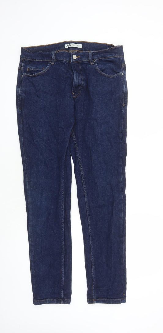 Zara Mens Blue Cotton Straight Jeans Size 32 in L30 in Regular Zip - Pockets