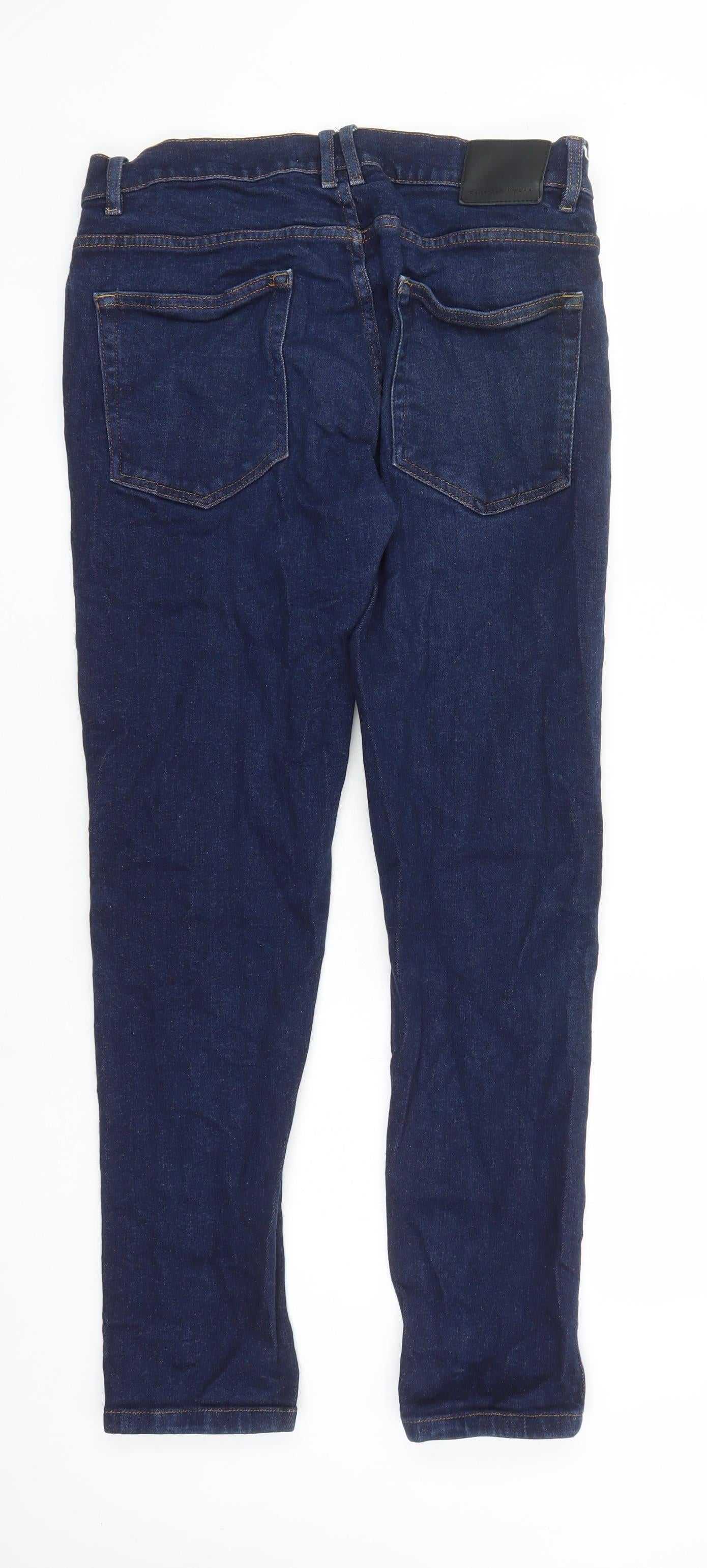 Zara Mens Blue Cotton Straight Jeans Size 32 in L30 in Regular Zip - Pockets