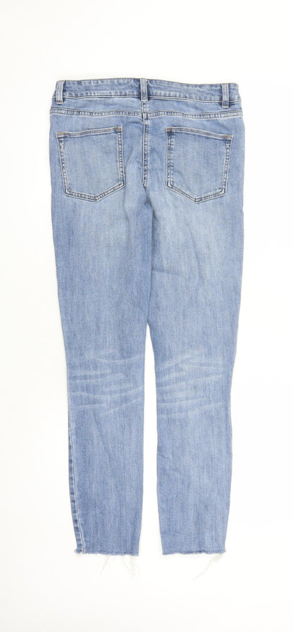 NEXT Womens Blue Cotton Skinny Jeans Size 10 L28 in Regular Zip - Raw Hems Pockets