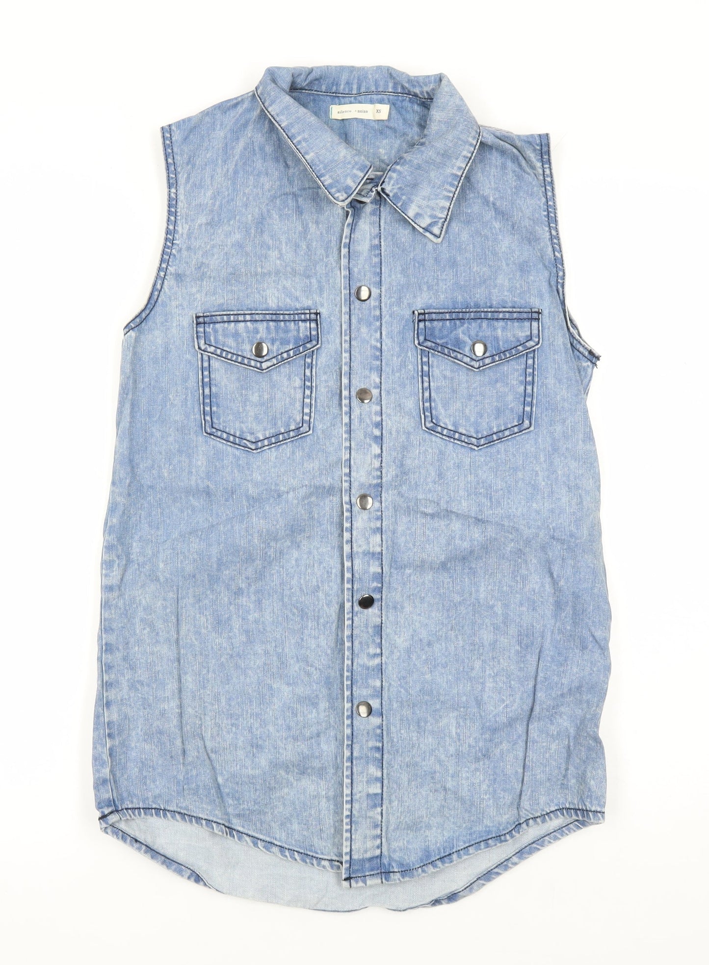 Womens UK Size XS Silence + Noise Blue Basic Blouse