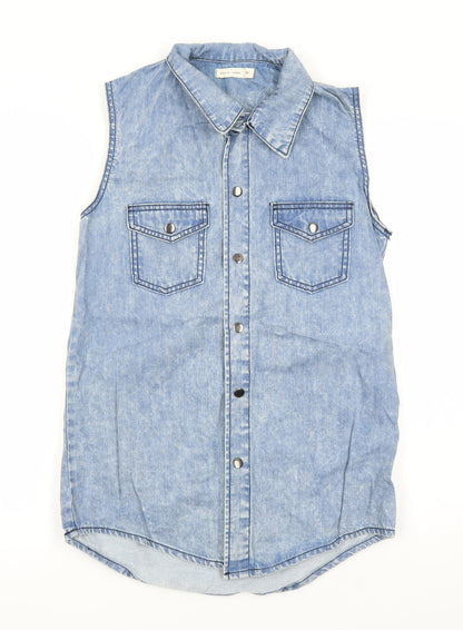 Womens UK Size XS Silence + Noise Blue Basic Blouse