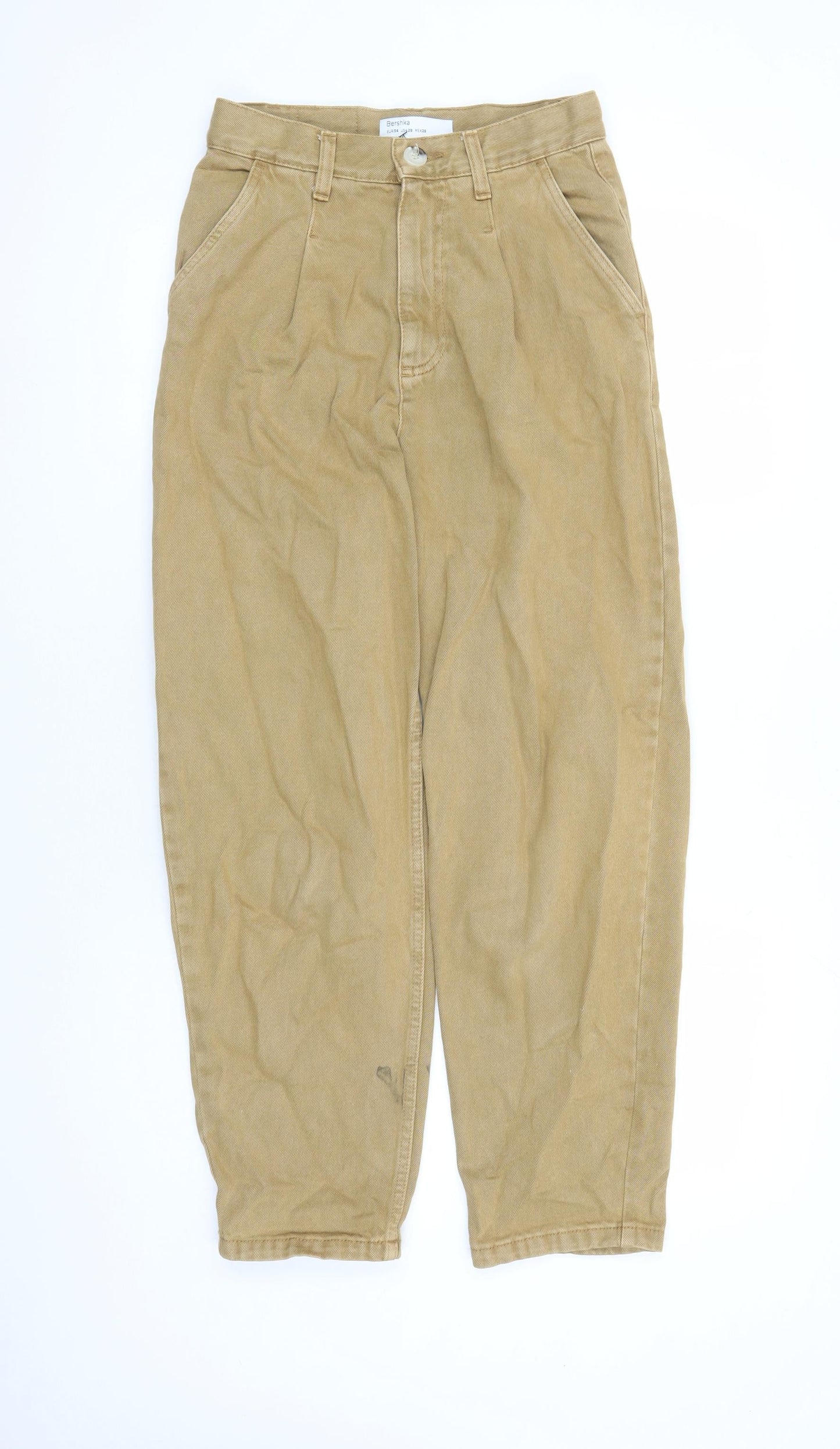 Bershka Mens Brown Cotton Tapered Jeans Size 28 in L28 in Regular Zip - Pockets