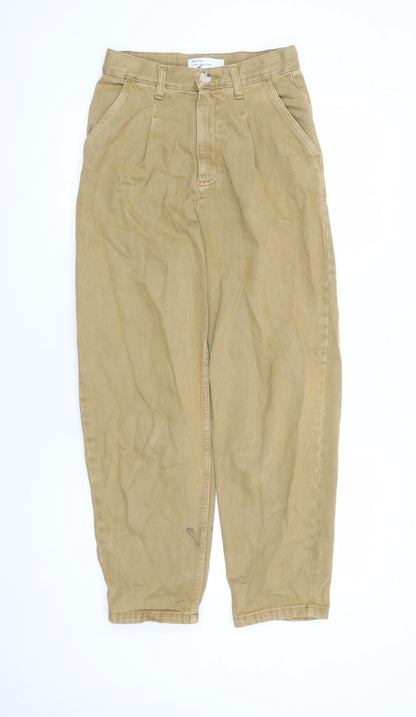 Bershka Mens Brown Cotton Tapered Jeans Size 28 in L28 in Regular Zip - Pockets