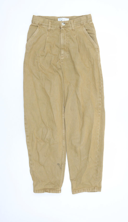 Bershka Mens Brown Cotton Tapered Jeans Size 28 in L28 in Regular Zip - Pockets