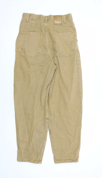 Bershka Mens Brown Cotton Tapered Jeans Size 28 in L28 in Regular Zip - Pockets