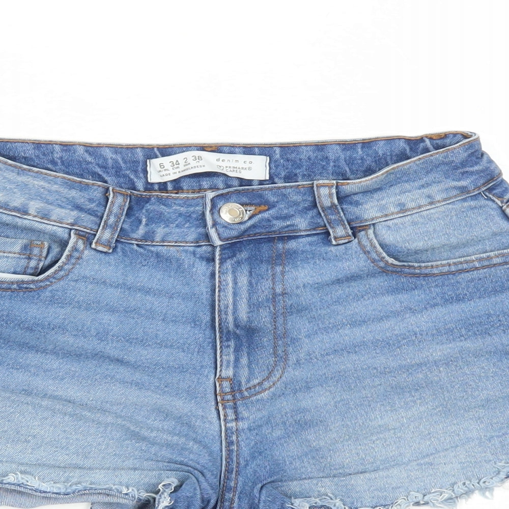 Denim & Co. Womens Blue Cotton Cut-Off Shorts Size 6 Regular Zip - Pockets Inside Leg 2 Inches