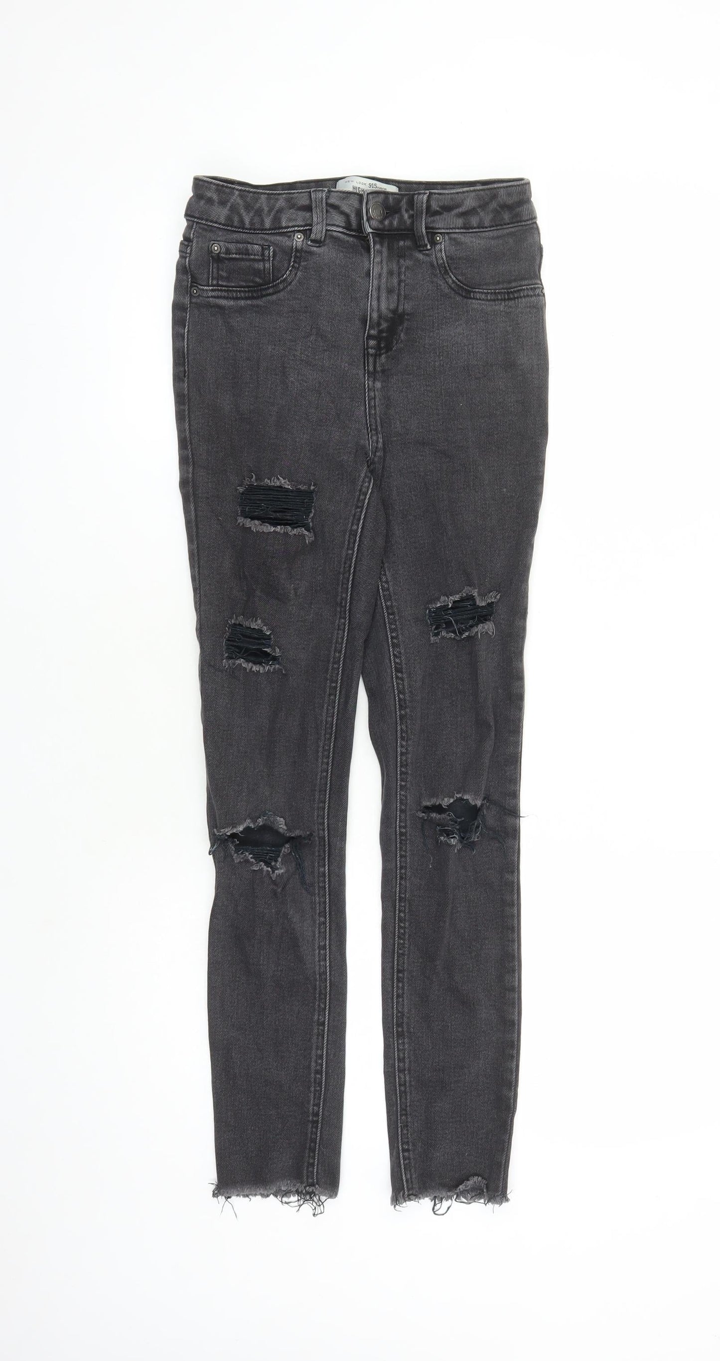 New Look Girls Black Cotton Skinny Jeans Size 14 Years L28 in Regular Zip - Distressed Look Pockets