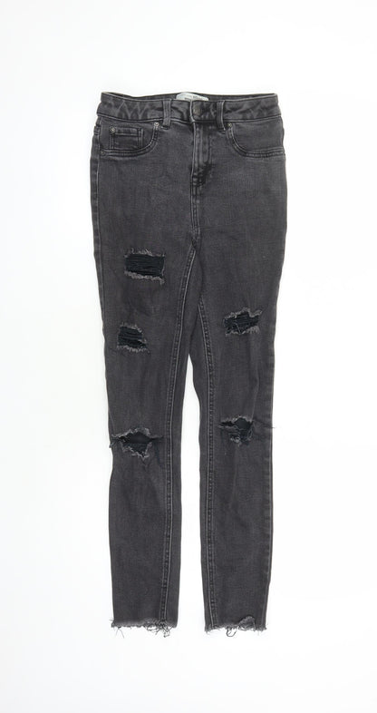 New Look Girls Black Cotton Skinny Jeans Size 14 Years L28 in Regular Zip - Distressed Look Pockets
