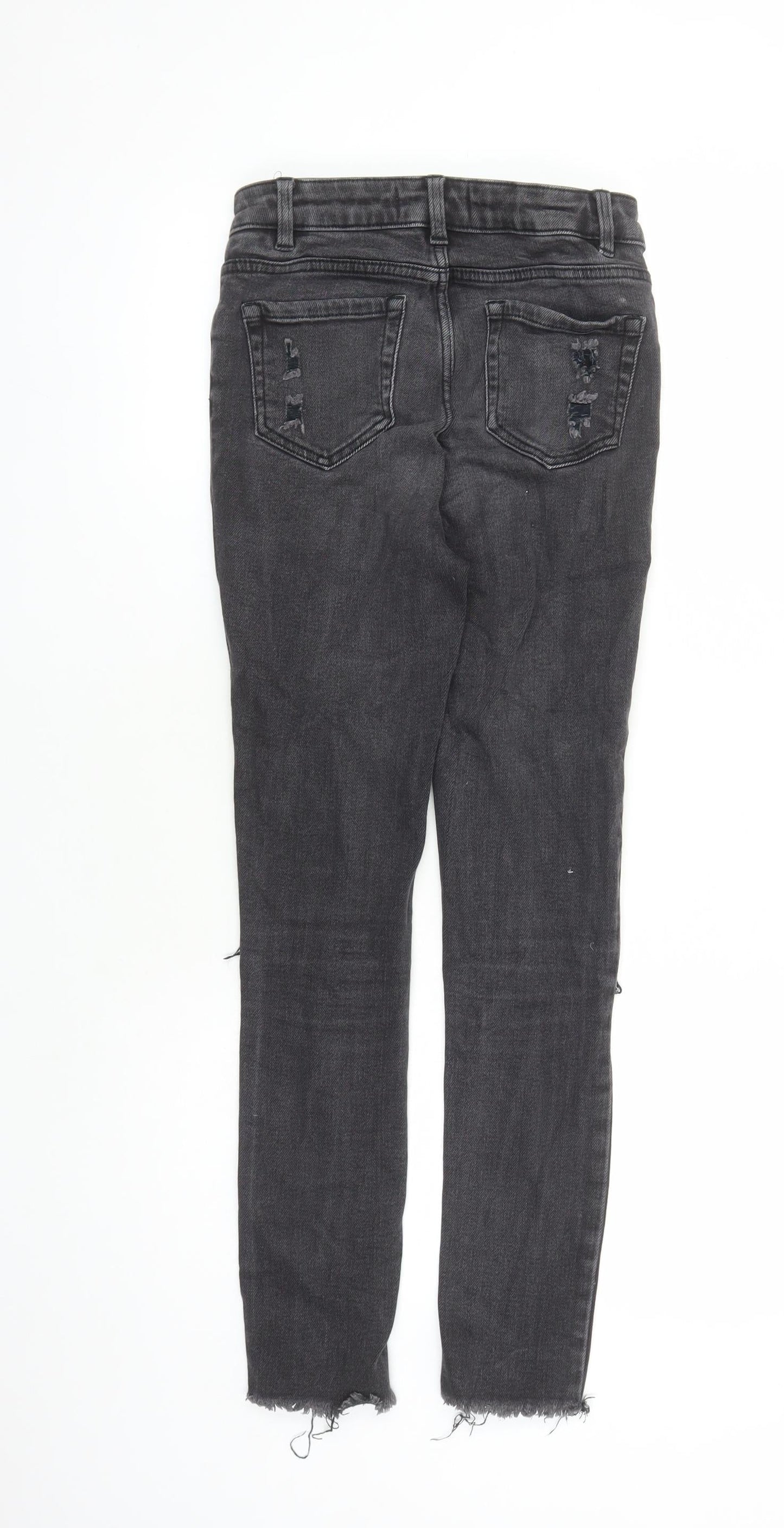 New Look Girls Black Cotton Skinny Jeans Size 14 Years L28 in Regular Zip - Distressed Look Pockets