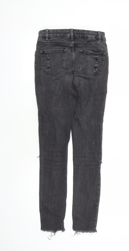 New Look Girls Black Cotton Skinny Jeans Size 14 Years L28 in Regular Zip - Distressed Look Pockets