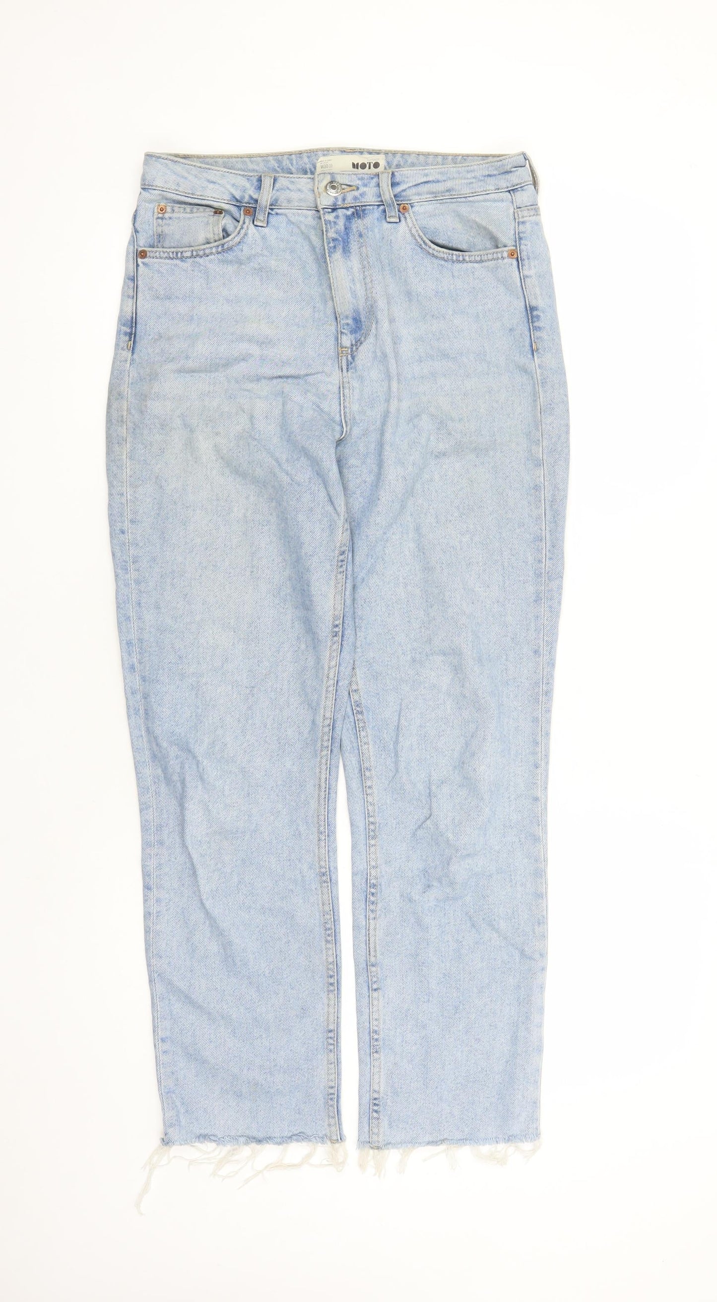 Topshop Womens Blue Cotton Straight Jeans Size 30 in L27 in Regular Zip - Pockets Raw Hems