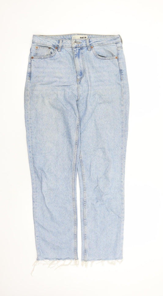Topshop Womens Blue Cotton Straight Jeans Size 30 in L27 in Regular Zip - Pockets Raw Hems