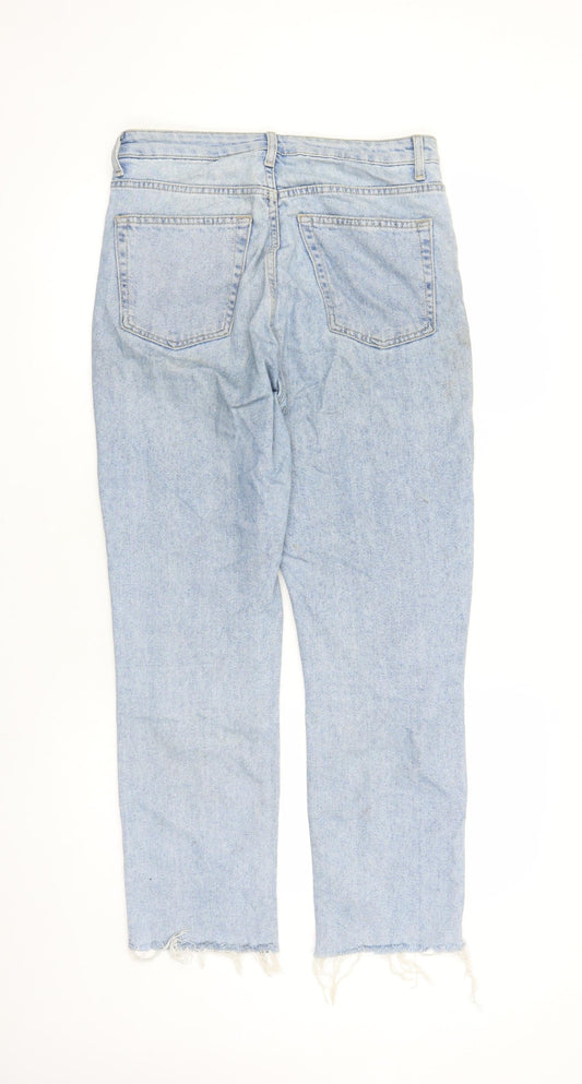 Topshop Womens Blue Cotton Straight Jeans Size 30 in L27 in Regular Zip - Pockets Raw Hems