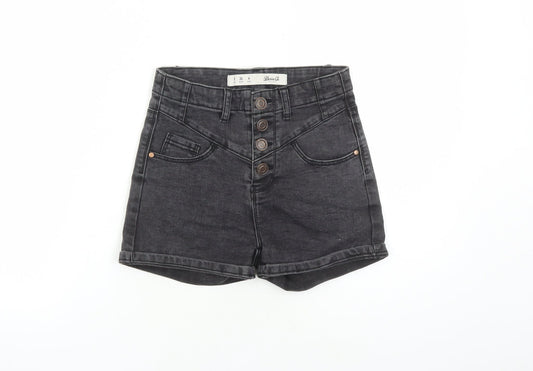 Denim & Co. Womens Black Cotton Boyfriend Shorts Size 8 Regular Button - High Waisted Inside Leg 2 Inches