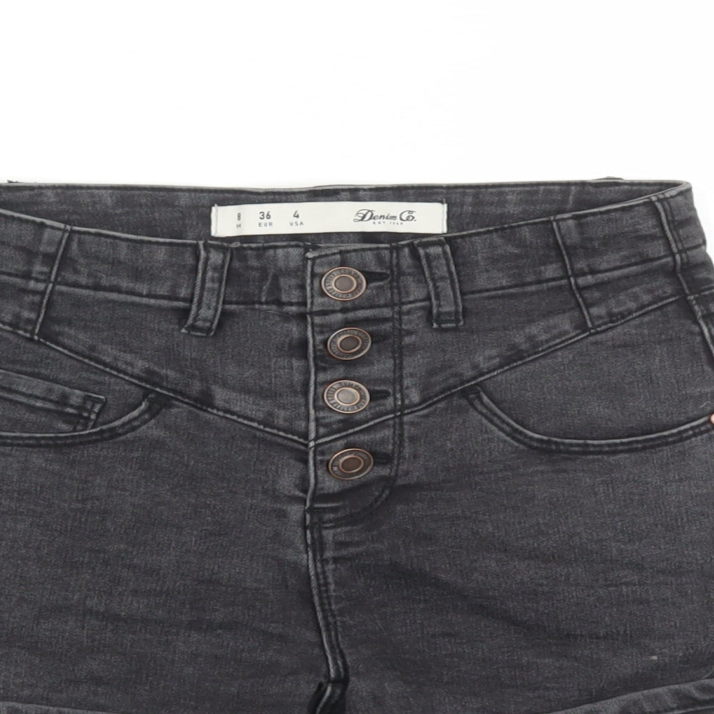 Denim & Co. Womens Black Cotton Boyfriend Shorts Size 8 Regular Button - High Waisted Inside Leg 2 Inches