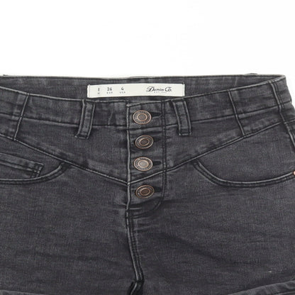 Denim & Co. Womens Black Cotton Boyfriend Shorts Size 8 Regular Button - High Waisted Inside Leg 2 Inches