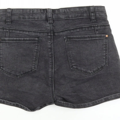 Denim & Co. Womens Black Cotton Boyfriend Shorts Size 8 Regular Button - High Waisted Inside Leg 2 Inches