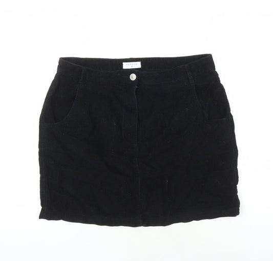 Papaya Womens Black Cotton A-Line Skirt Size 12 Zip - Pockets