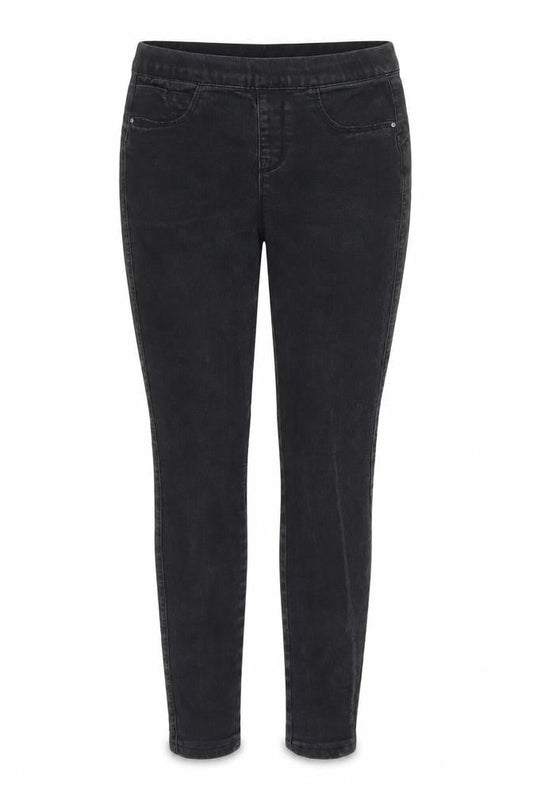 Front view of Denim & Co. women’s black cotton jegging jeans, size UK 8, 27-inch leg regular - elasticated waist