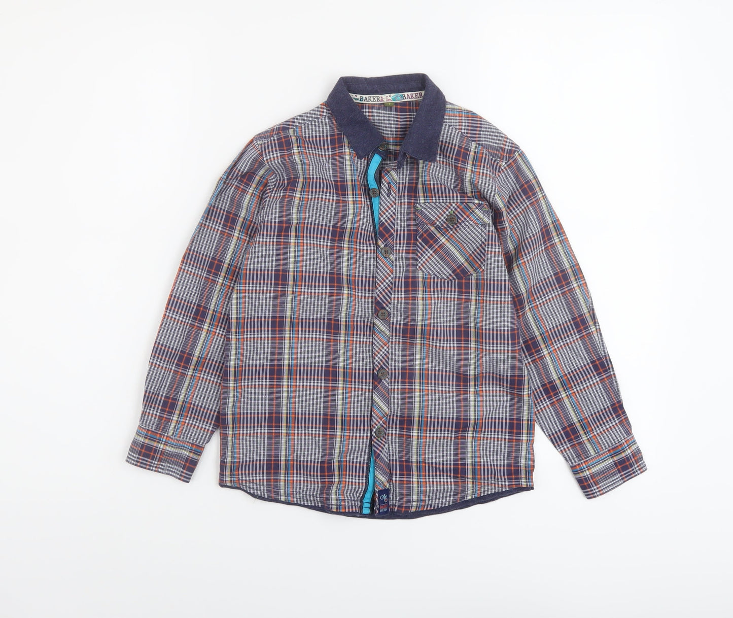 Debenhams Boys Multicoloured Plaid Cotton Basic Button-Up Size 7 Years Collared Drawstring