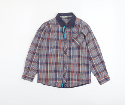 Debenhams Boys Multicoloured Plaid Cotton Basic Button-Up Size 7 Years Collared Drawstring