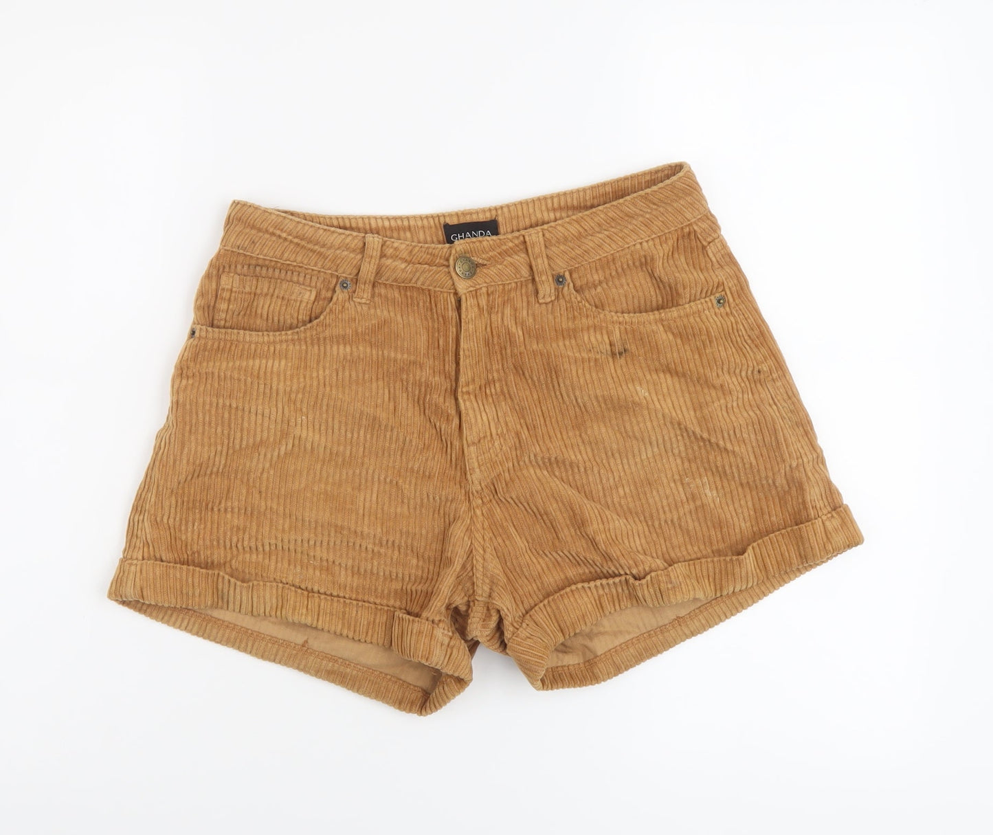 Ghanda Womens Brown Cotton Hot Pants Shorts Size 8 L3 in Regular Button