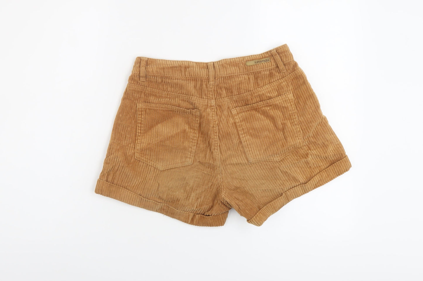 Ghanda Womens Brown Cotton Hot Pants Shorts Size 8 L3 in Regular Button
