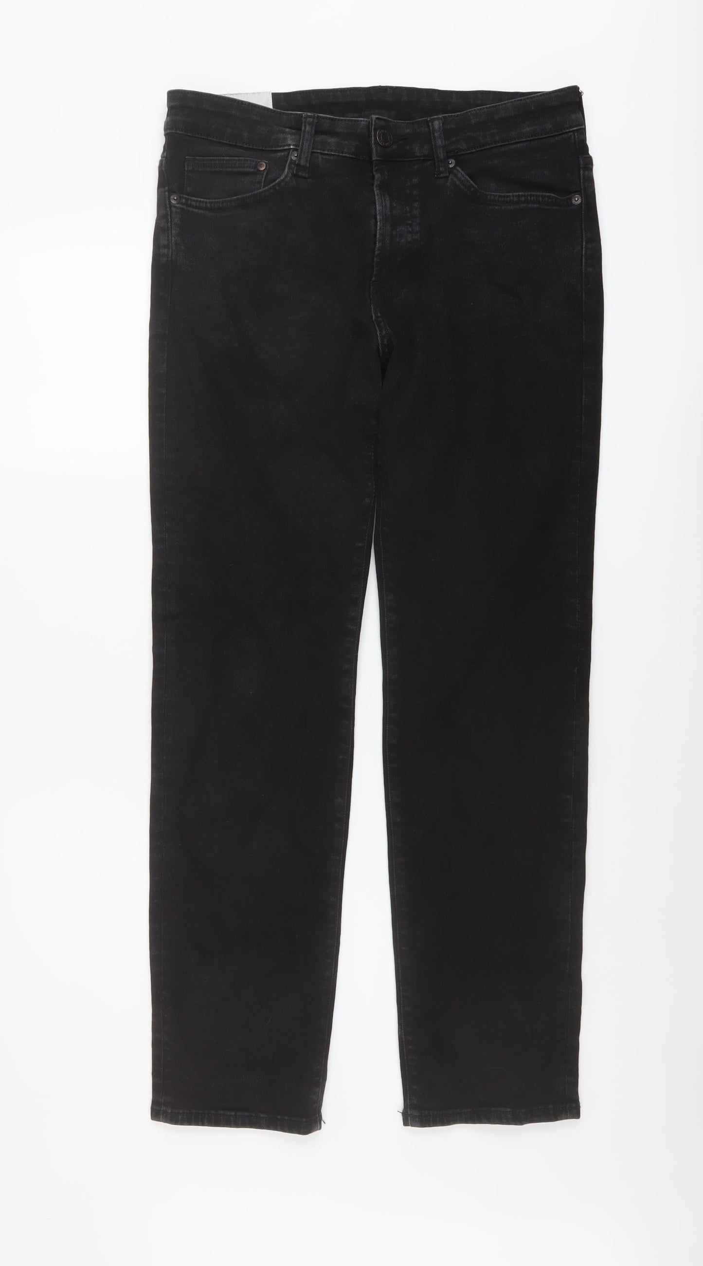 H&M Mens Black Cotton Straight Jeans Size 31 in L32 in Regular Button