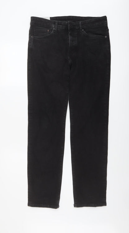 H&M Mens Black Cotton Straight Jeans Size 31 in L32 in Regular Button