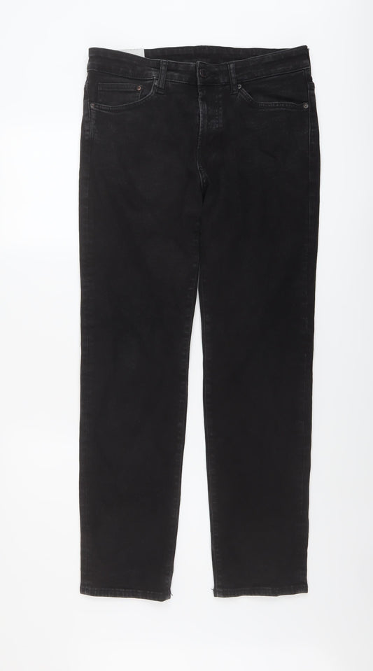 H&M Mens Black Cotton Straight Jeans Size 31 in L32 in Regular Button