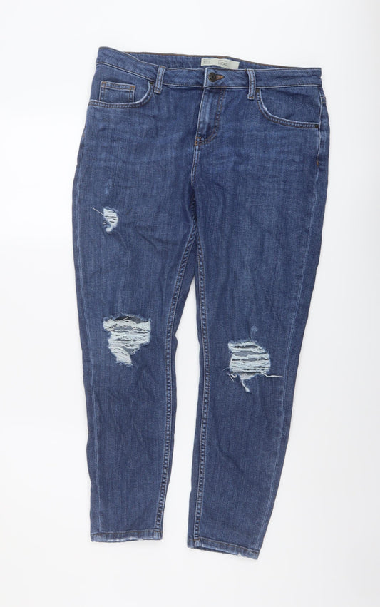 Topshop Womens Blue Cotton Skinny Jeans Size 30 in L30 in Regular Button