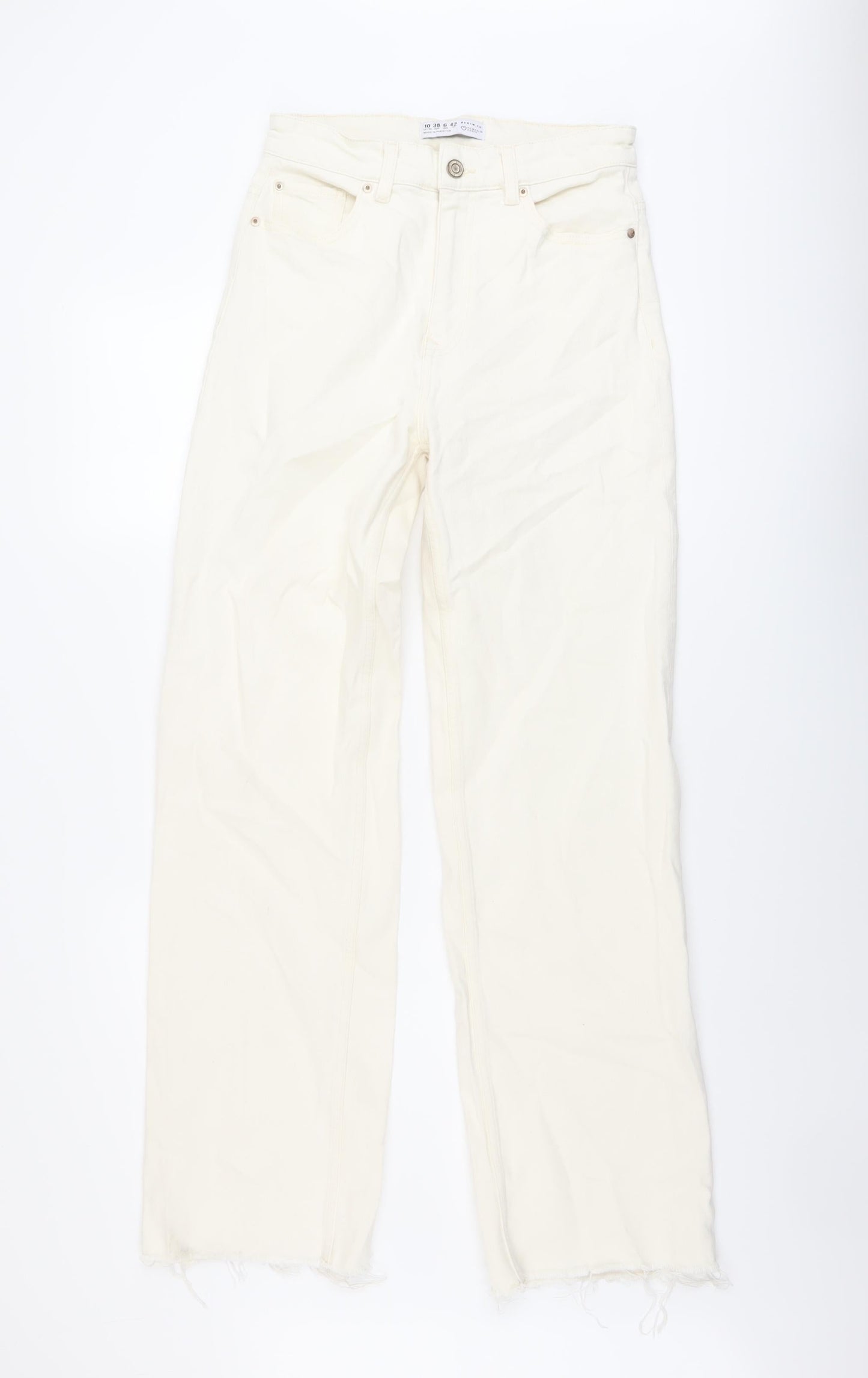 Denim & Co. Womens Ivory Cotton Wide-Leg Jeans Size 10 L32 in Regular Button