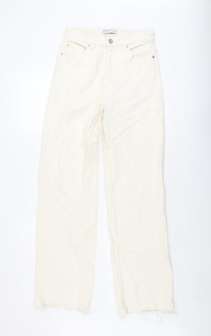 Denim & Co. Womens Ivory Cotton Wide-Leg Jeans Size 10 L32 in Regular Button