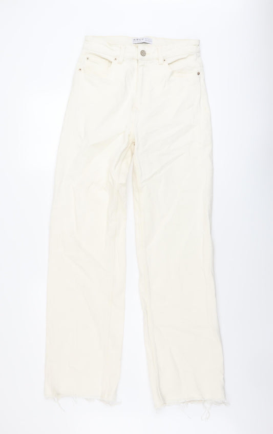 Denim & Co. Womens Ivory Cotton Wide-Leg Jeans Size 10 L32 in Regular Button