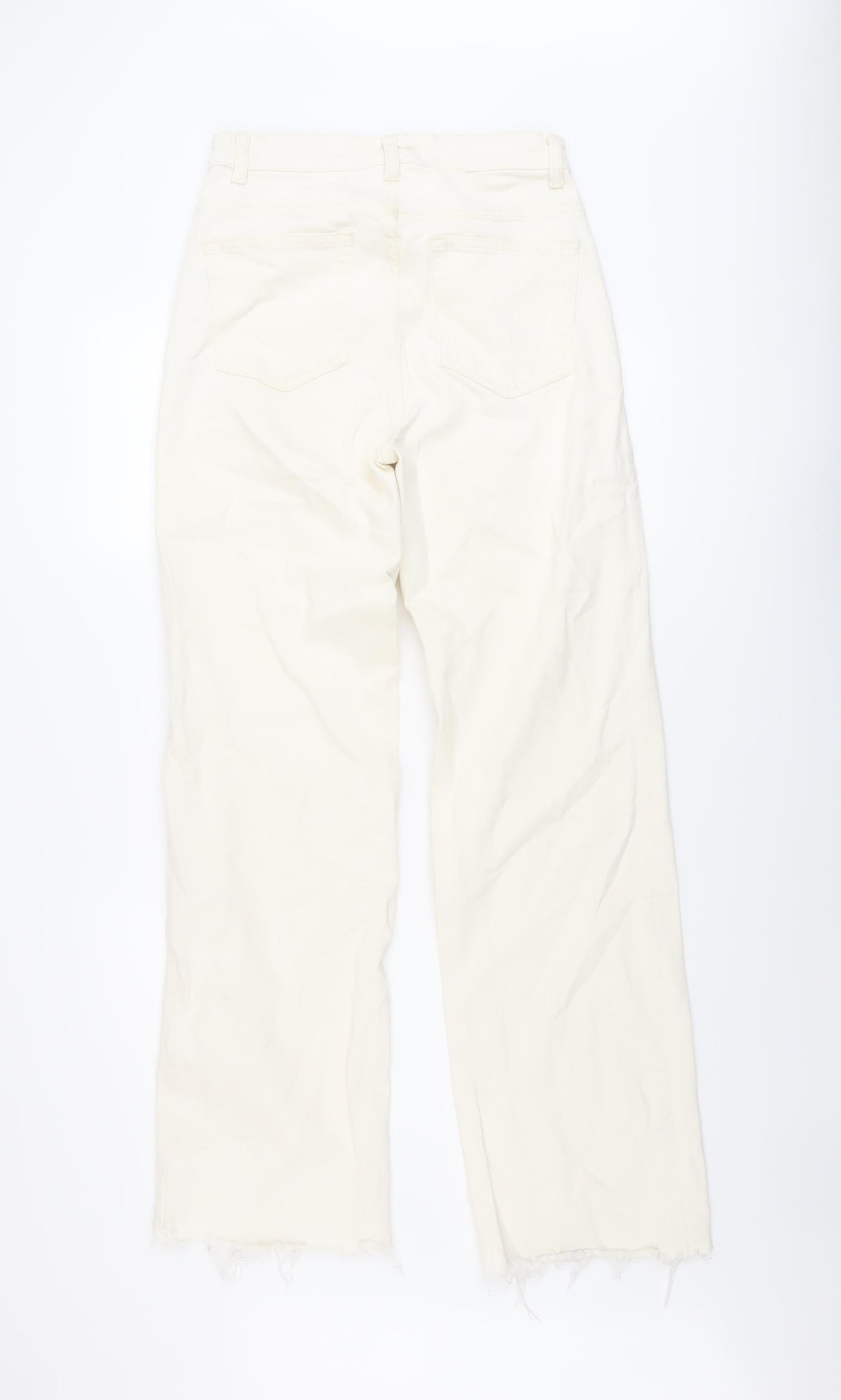 Denim & Co. Womens Ivory Cotton Wide-Leg Jeans Size 10 L32 in Regular Button